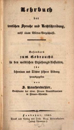 Lehrbuch der teutschen Sprache und Rechtschreibung