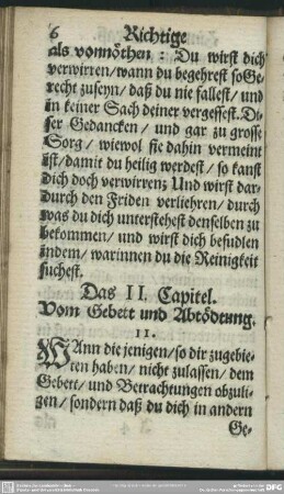 Das II. Capitel. Vom Gebett und Abtödtung