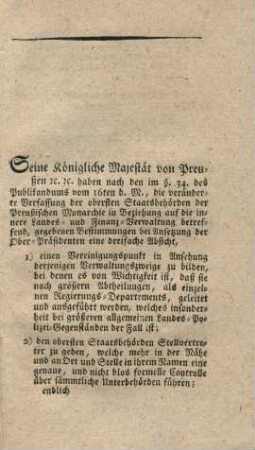 Instruction für die Ober-Präsidenten in den Provinzen.