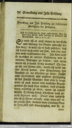 Erweckung aus Jesu Erlösung zur beständigen Fortsetzung der Heiligung