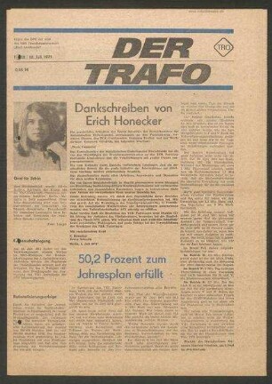 TRO-Betriebszeitung 'Der Trafo'; Nr. 28/1971 (12. Juli 1971)