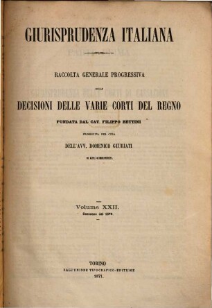 Giurisprudenza italiana. 22. 1870. - 1871, P. 1