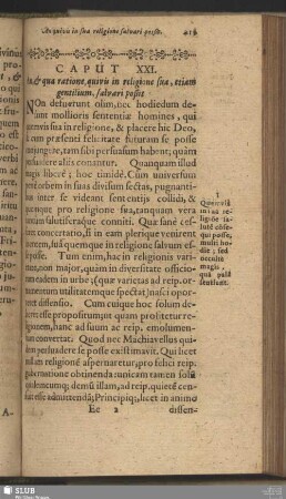 Caput XXI. An, & qua ratione quivis in religione sua, etiam gentilium, salvari possit