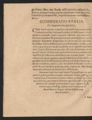 Consideratio Realis, De Imperio ejusque jure.