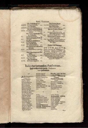Index der vornemsten Authorum, Auß welchen dieser gantze Thesaurus Iuris genommen