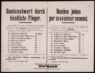 "Bombenabwurf durch feindliche Flieger" (Bekanntgabe der zivilen Opfer des Bombenangriffs) (No. 340)