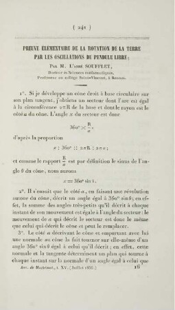 Preuve élémentaire de la rotation de la terre par les oscillations du pendule libre.