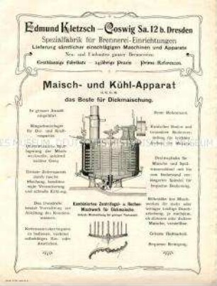 Maisch- und Kühlapparat und Malzquetsche