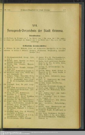 XVI. Fernsprech-Verzeichnis der Stadt Grimma