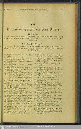XVI. Fernsprech-Verzeichnis der Stadt Grimma