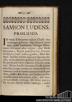Samson Ludens. Prolusio.