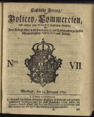 Nro. VII, Montags, den 14. Februarii 1735