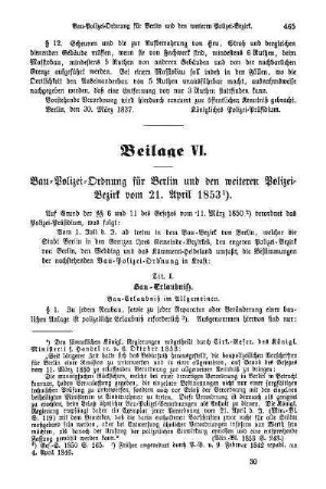 Beilage VI. Bau-Polizei-Ordnung für Berlin und den weiteren Polizei-Bezirk vom 21. April 1853