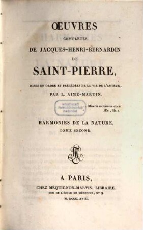 Oeuvres complètes de Jacques-Henri-Bernardin de Saint-Pierre. 9, Harmonies de la nature ; T. 2