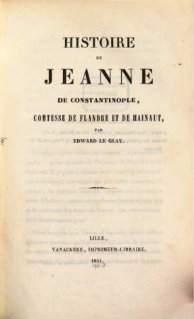 Histoire de Jeanne de Constantinople, Comtesse de Flandre et de Hainaut