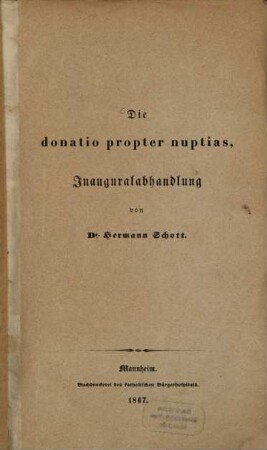 Die donatio propter nuptias : Inauguralabhandlung