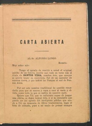 Carta abierta al Sr. Alfonso Longo