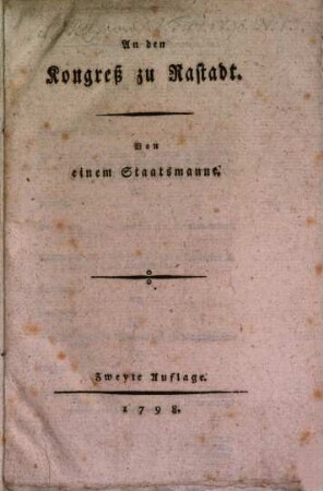 An den Kongreß zu Rastadt