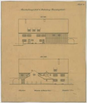 Fischer, Theodor; Lindenberg / Allgäu (Bayern); Haushaltungsschule mit Ökonomiegebäude und Kapelle - Ökonomiegebäude Nord - u. Südseite (Ansichten)