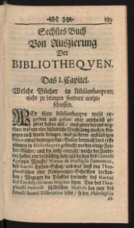 Sechstes Buch Von Auszierung der Bibliothequen.