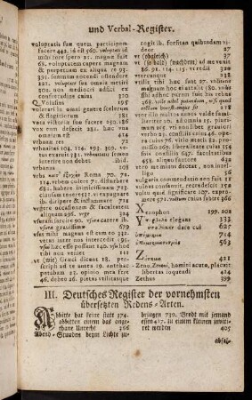 III. Deutsches Register der vornehmsten übersetzten Redens-Arten.