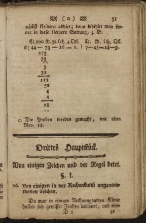 Drittes Hauptstück. Von einigen Zeichen und der Regel detri.
