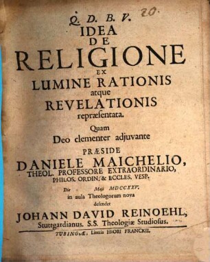 Idea de religione ex lumine rationis atque revelationis repraesentata