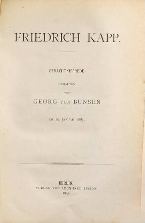 Friedrich Kapp : Gedächtnissrede