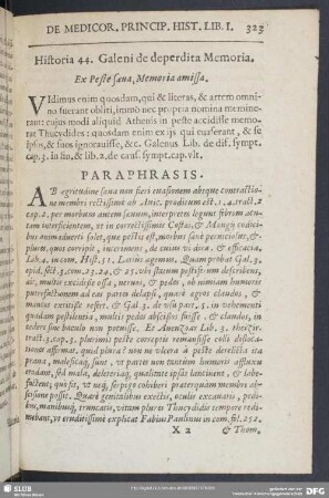 Historia 44. Galeni de deperdita Memoria. Ex Peste saeua, Memoria amissa