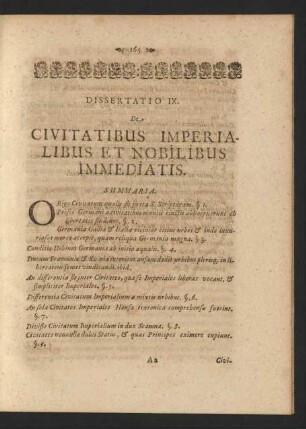 Dissertatio IX. De civitatibus imperialibus et nobilibus immediatis
