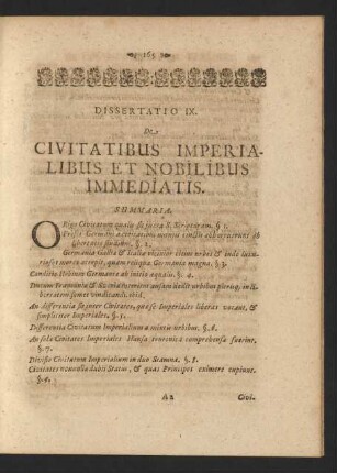 Dissertatio IX. De civitatibus imperialibus et nobilibus immediatis