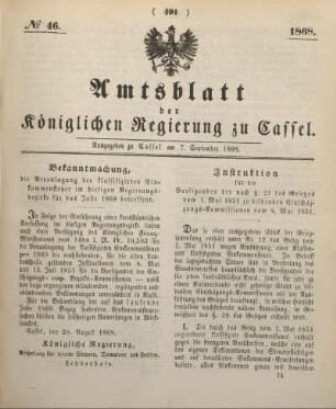 № 46. Ausgegeben zu Cassel am 7. September 1868.
