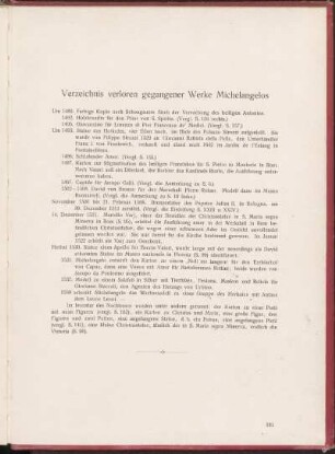 Verzeichnis verloren gegangener Werke Michelangelos