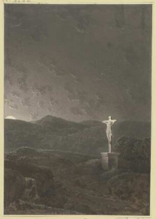 Das Kruzifix am Gebirge bei aufgehendem Mond