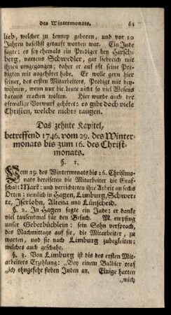 Das zehnte Kapitel, betreffend 1746. vom 29. des Wintermonats bis zum 16. des Christmonats