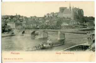 Meißen. Albrechtsburg, Elbe, Brücke und Dampfer "Bodenbach"
