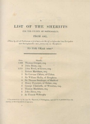 List Of The Sheriffs