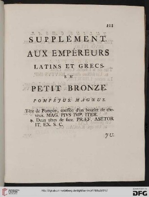 Supplément aux empéreurs latins et grecs en petit bronze