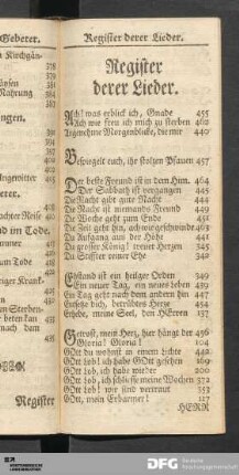 Register derer Lieder.