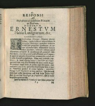 Responsi Ad Illustrißimum et Celsißimum Principem ... Continuatio.