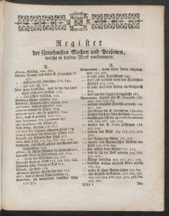 Register der fürnehmsten Sachen und Personen, welche in diesem Werk vorkommen