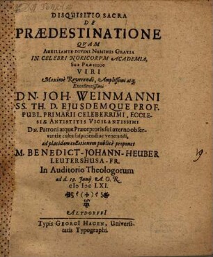 Disquisitio sacra de praedestinatione
