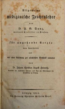 Allgemeine medizinische Zeichenlehre : Für angehende Ärzte