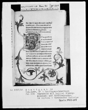 Gebetbuch des Konrad Peutinger — Initiale B (enignissime), darin thronender Christus, Folio 220recto