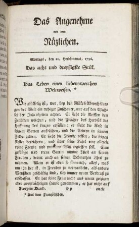 Das acht und dreyßigste Stück. Montags, den 20. Herbstmonat, 1756.