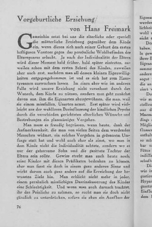 Vorgeburtliche Erziehung/ von Hans Freimark