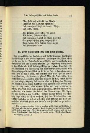 III. Erste Kulturgeschichte und Heimatkunde