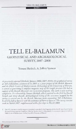 19: Tell el-Balamun : geographical and archaeological survey, 2007-2008