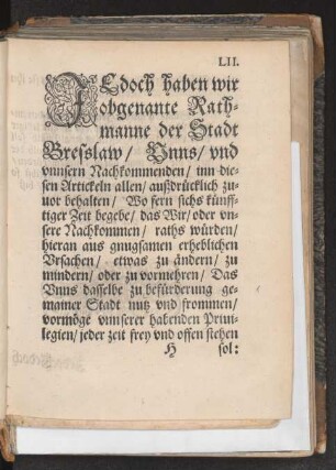 Jedoch haben wir obgenante Rathmanne der Stadt Bresslaw/ ...