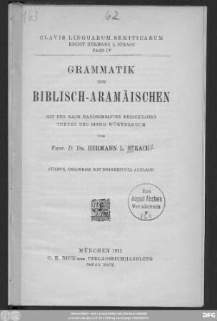 Grammatik des Biblisch-Aramäischen : Mit den nach Handschriften berichtigten Texten und einem Wörterbuch